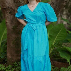 Maude Vivante Aqua Melina Dress 3/4 Sleeve Maxi Dress Sz XS
